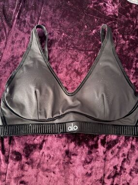 Alo Yoga black gray airbrush heart throb bra size M